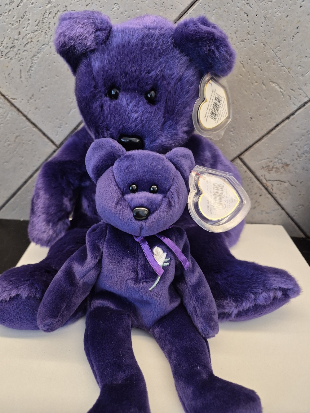 Beanie Babies Two Piece Set Purple Rose Honoring Princess Diana. 14" And 8.5"